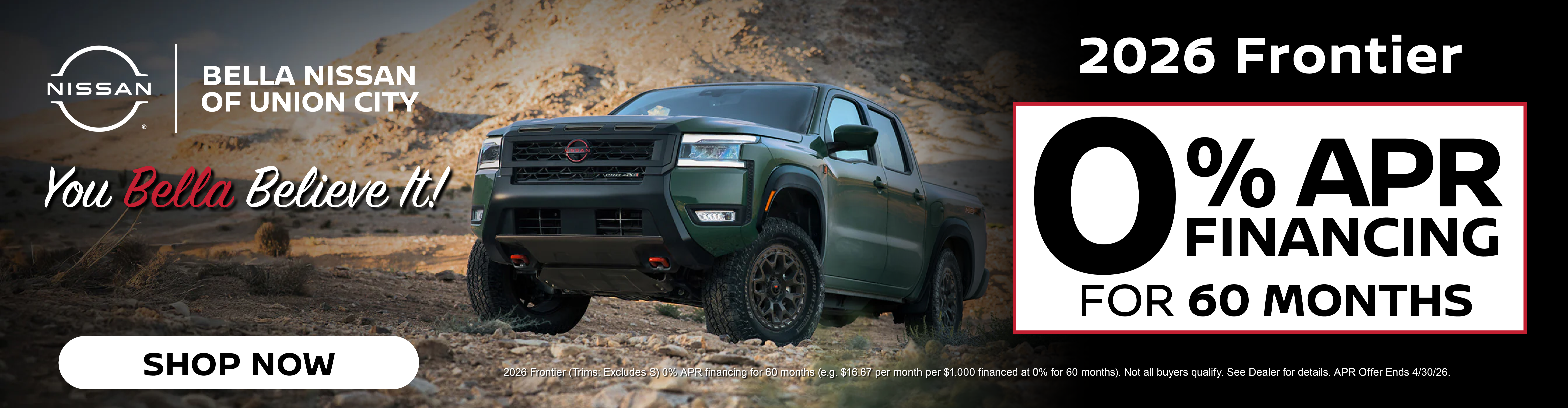 2026 Frontier 1.9% APR Financing at Bella Nissan of Union City